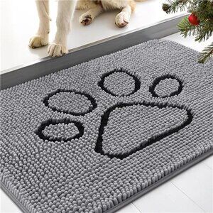 Dog Door Mat for Muddy Paws, Absorbent Dirt Trapper Non-Slip Washable Mat, Quick